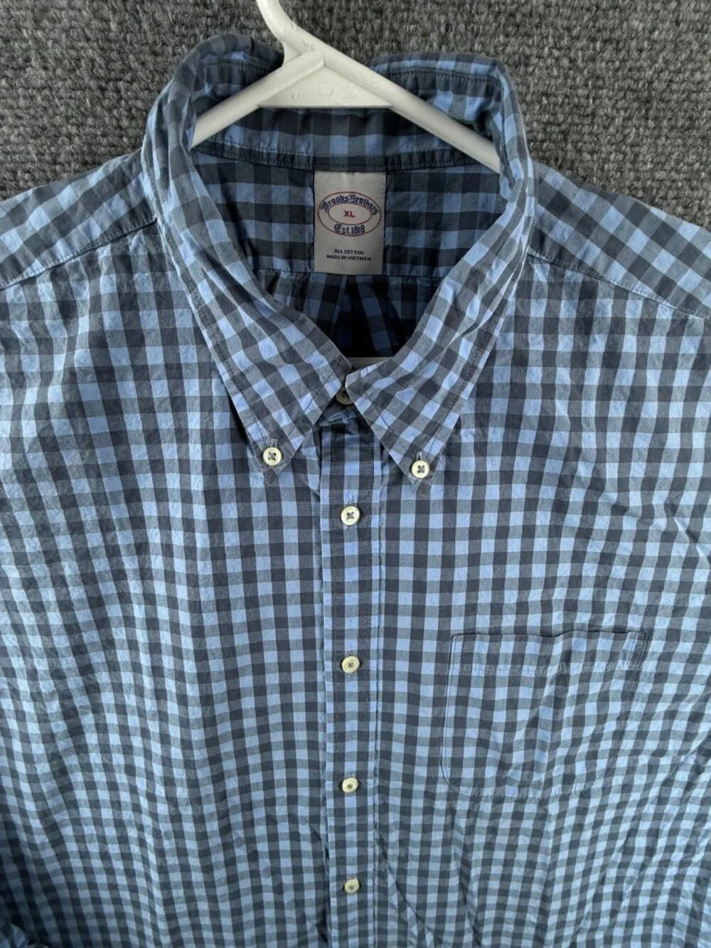 Brooks Brothers XL Cotton Check Button-Down Blue Men Shirt Long Sleeve Business